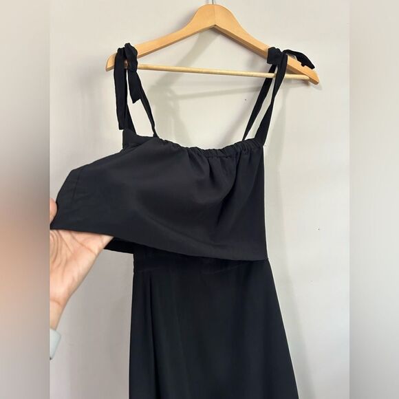 Madewell Off The Shoulder Tie Silk Mini Dress Black - Picture 3 of 11